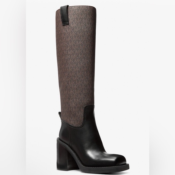 MICHAEL Michael Kors Shoes - Michael Kors Houston signature Black brown Leather Knee-High Boot size 6